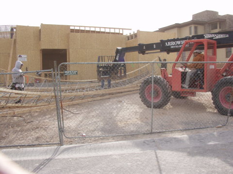 Lifting the trusses on a cold day (48 degrees)